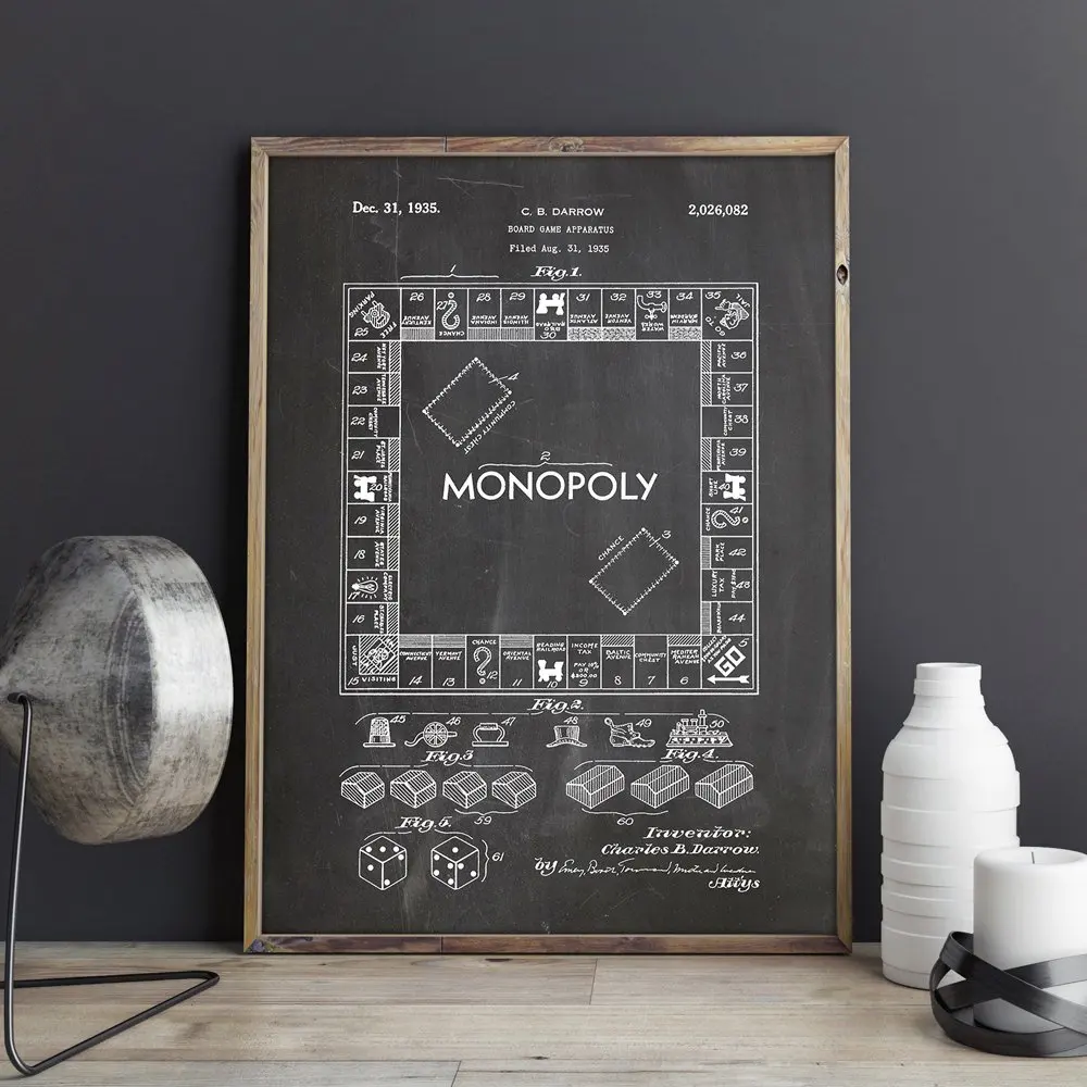 

Monopoly patent,game wall art , posters,playing room decor,vintage print,blueprint, gift idea,Gaming wall Decorations