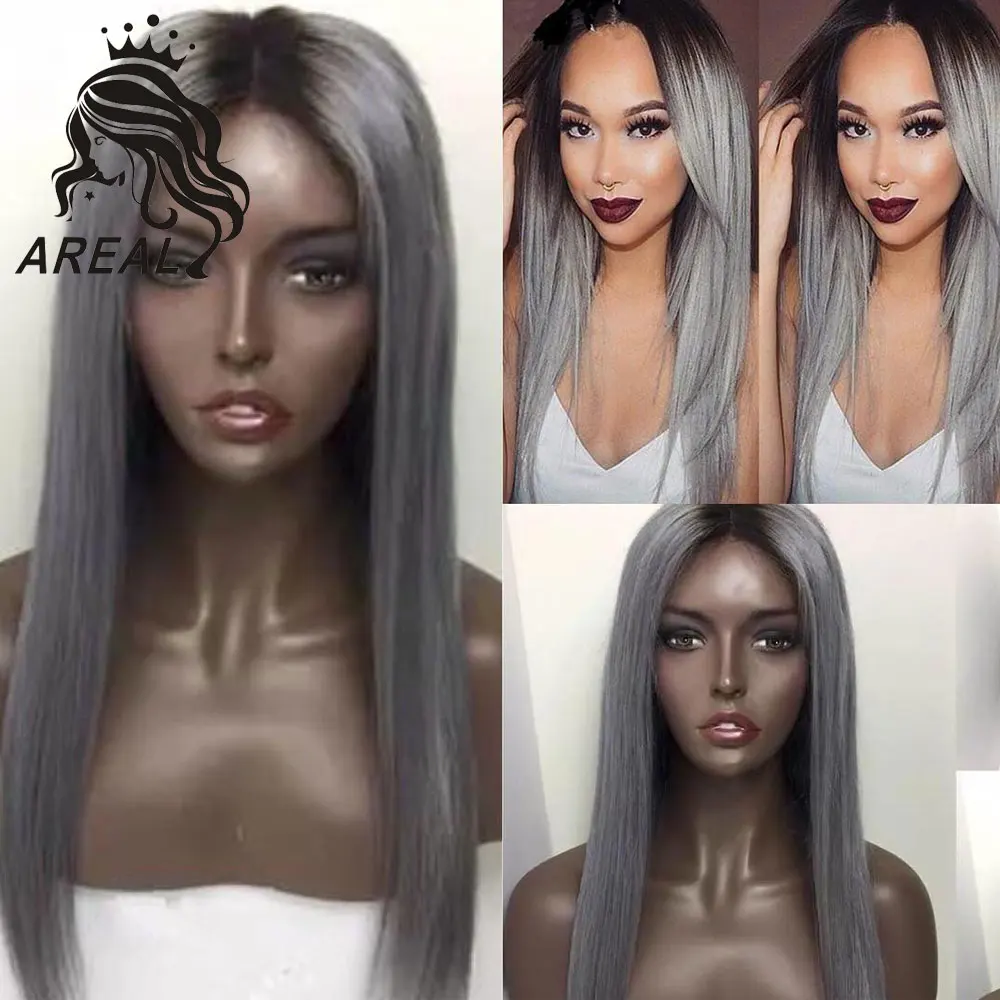 Cheap Brazilian ombre grey Lace Front Human Hair Wigs Virgin 150