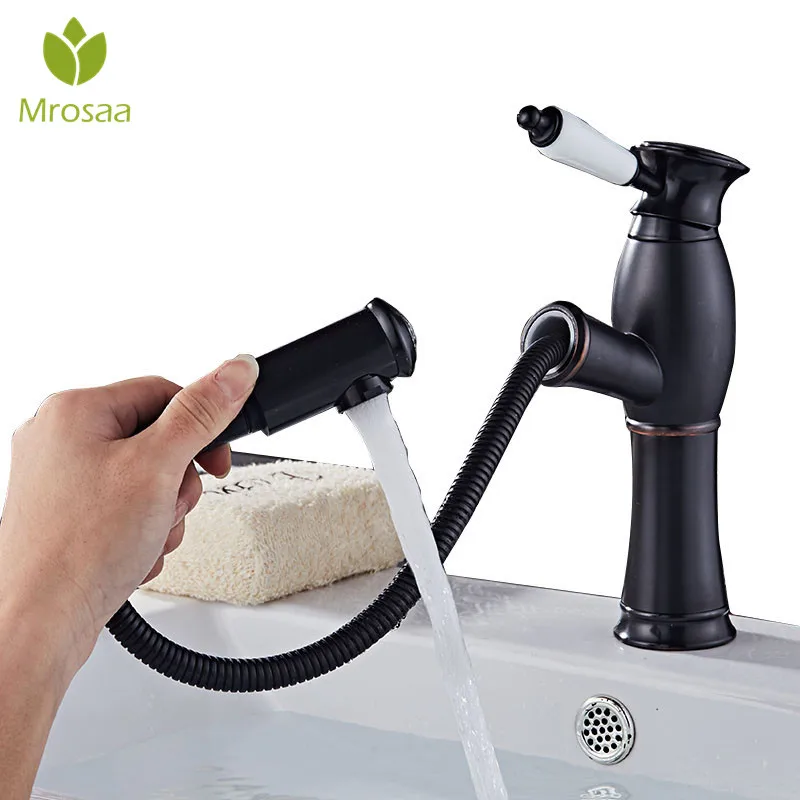 

Newest Kitchen Pull Out Faucet Cool Black Painted Finish Hot/Cold Mixer Sink Tap Deck Mount Swivel Kitchen Bathroom Basin Faucet