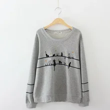 Японский стиль кошка вышивка для женщин Harajuku свитер с длинными рукавами Топ милый женский пуловер рубашка длинным рукавом