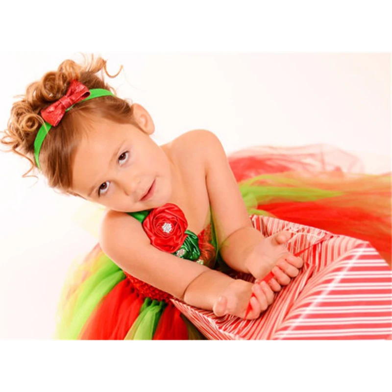 Шикарное рождественское платье с цветочным узором для девочек; Рождественская одежда для детей; красное, зеленое рождественское платье-пачка для маленьких девочек