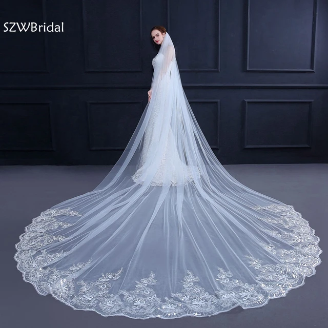 3 Meter White Ivory Cathedral Wedding Veils Long Lace Edge Bridal Veil with Comb Wedding Accessories Bride Veu Wedding Veil 1