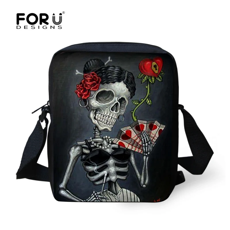 Forudesigns mulheres mensageiro sacos do punk 3d crânio pequeno cross-corpo saco das senhoras mini bolsa de lona para senhoras bolsas mujer marca
