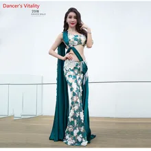 Сделанный на заказ Танец Живота Костюм Женщины Конкурс Шелковые Бусы Роскошный Бюстгальтер+ Длинный Хвост Юбка Костюм 2 шт