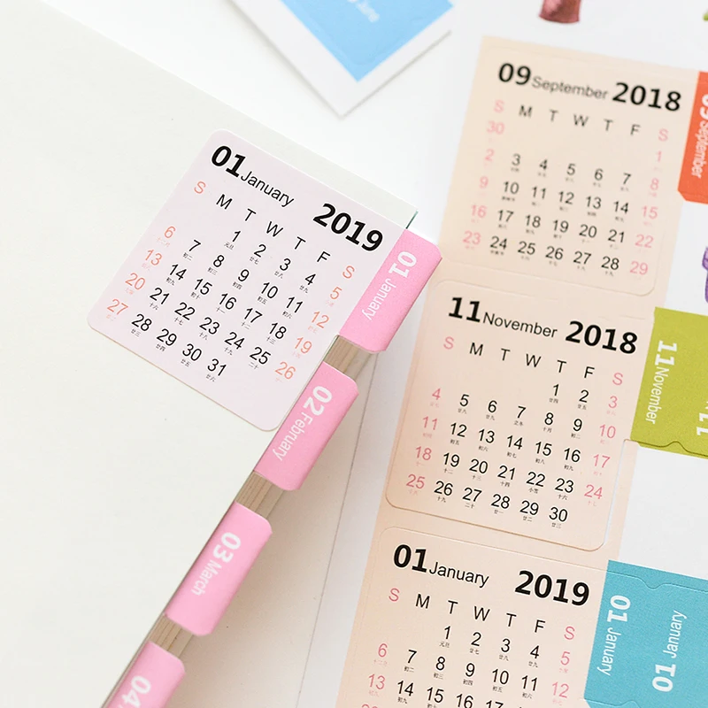 Новинка 2019 ежемесячные календарные наклейки милый дневник блокнот альбом для