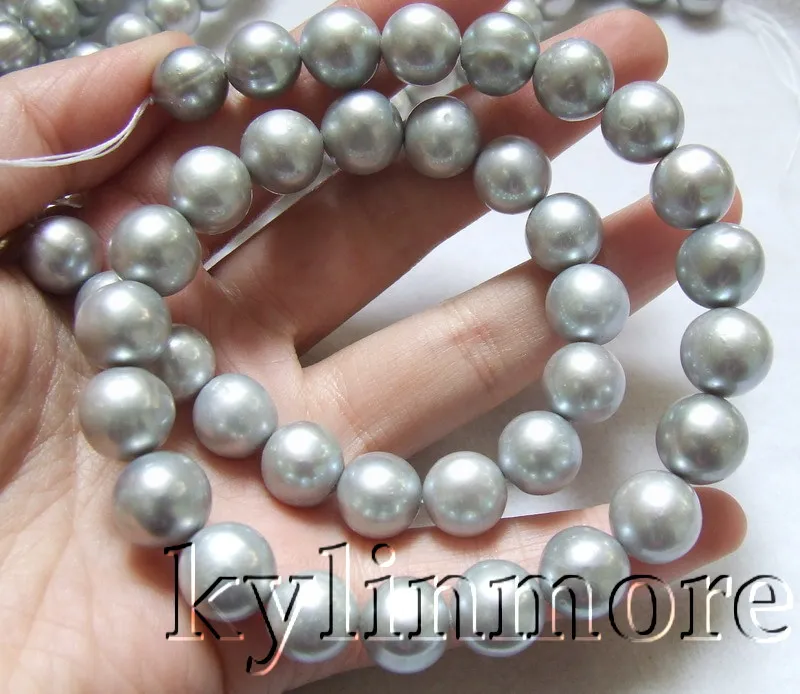 

11-12mm Black Grey Round Freshwater Pearls loose beads 15''
