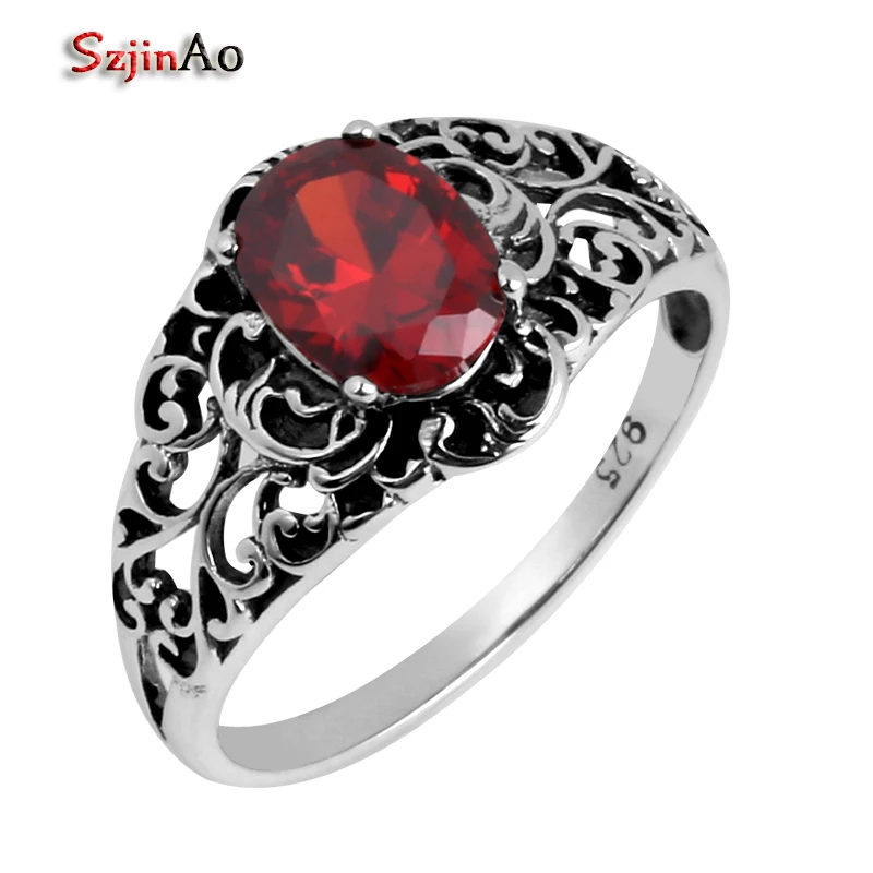 

Szjinao Wholesale Fashion 925 Silver Ring Antique Jewelry Replica Victoria 1.1 ct Red Ruby Sterling Silver Ring Women