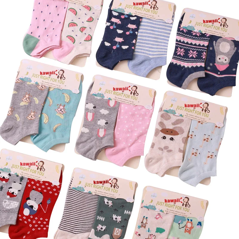 Милые хлопковые носки-башмачки с рисунком животных для женщин; сезон весна-лето; брендовые короткие носки для женщин; модные короткие носки; 2 пар/лот