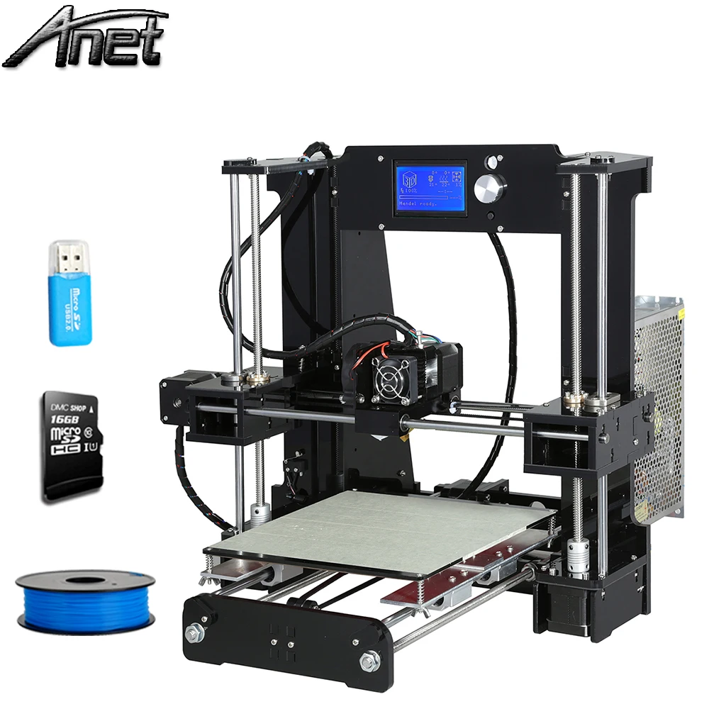  3d-printer Large printing Size 220*220*250 Anet A6 Precision Reprap Prusa i3 3D Printer kit DIY with 10m Filament 8GB Card 