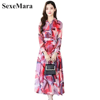 

Chiffon Dress Korean Version Of The Autumn New Lapel Long-Sleeved Popular High-End Dress Large Size Floral Dress Female