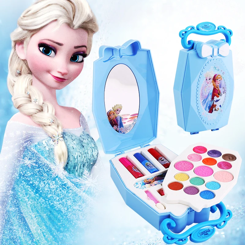 Billige Mädchen Gefrorene schnee prinzessin elsa anna Schönheit Make Up spielzeug mit Box nagellack Lidschatten Erröten Spielen Make Up Mode Spielzeug