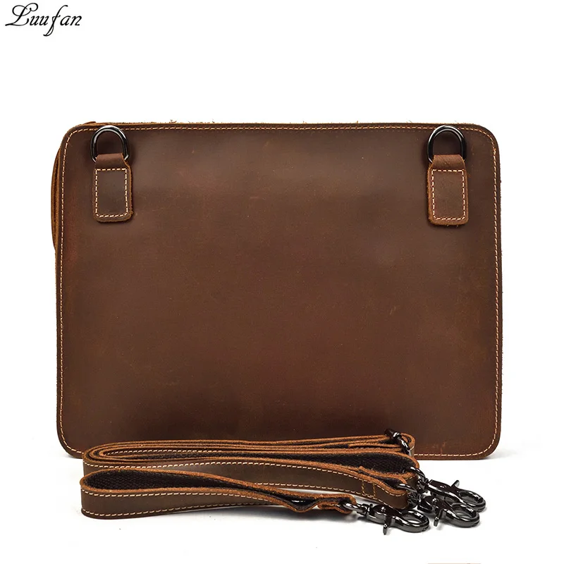 

Men's Vintage crazy horse leather Messenger bag iPad clutch wallet with A4 file bag Real leather messenger bag