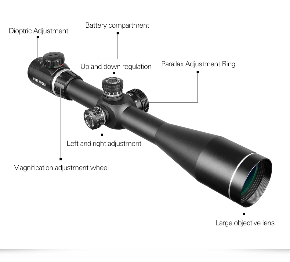 Fire Wolf 6-24X50 прицел Регулируемый Красный Зеленый Крест охотничий прицел стекло Сетка башенки замок сброс тактический Оптический