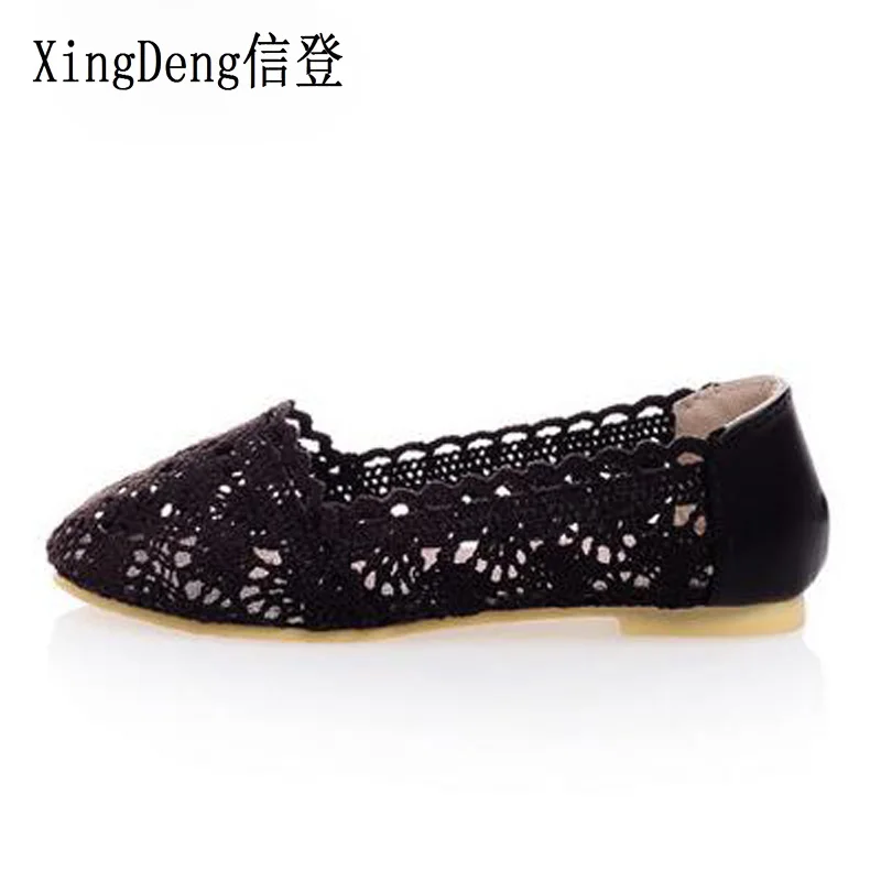 

XingDeng New Summer Women Flats Shoes Cut-outs Weaving Ladies Lazy Hollow Doug Breathable Ladies Shoes Plus Size 34-43