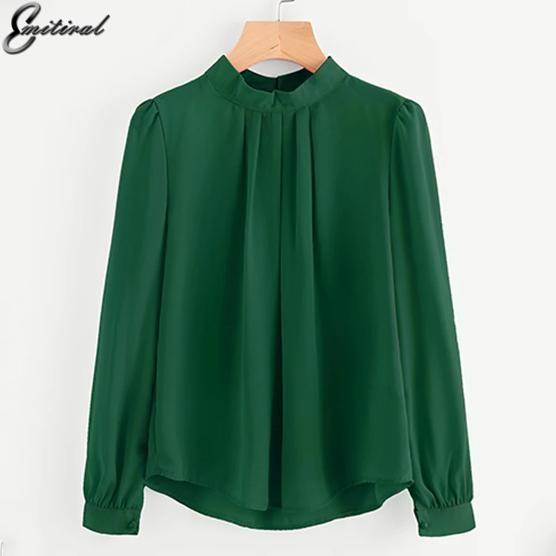 

Emitiral 2018 Spring Women Blouses 100% Polyester Chiffon Shirts Pleated Neckline Elegant OL Female Top Casual Basic Shirt Blusa