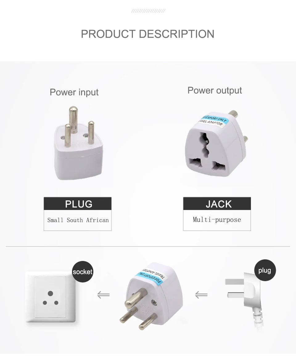 1PC 3 pin Universal UKUSEUAU to Small South Africa Plug India Travel Converter Adaptor AC Power Multi Outlet Adapter Socket  (4)