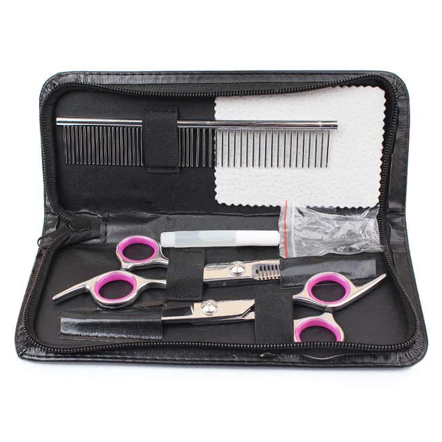 Hoopet 8pcs/Set Pet Dog Cat Hair Trimmer Remover Shedding Grooming Scissors Stainless Steel Pet Grooming Set Shears Kit