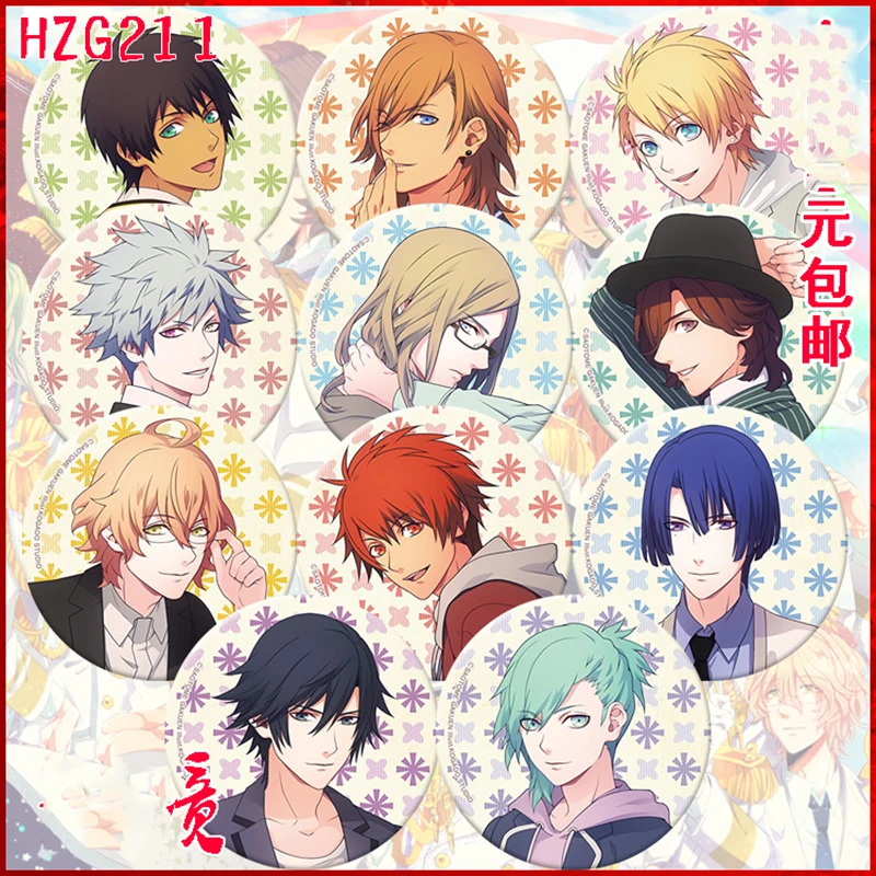 

ZXFJXR 58MM Game Uta No Prince-Sama Brooch Kurusu Syo Shinomiya Natsuki Backpack Badge Pins Icons Stemma Fans For Uta Prince