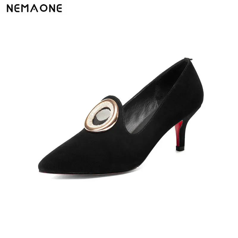 

NEMAONE 2019 6cm Autumn high Heels Shoes Slip On With Big Crustal Shoes Pumps Shallow Mouth Lady Shoes