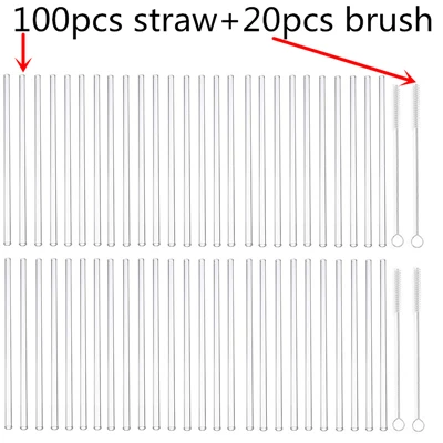 100pc Reusable and Temperature Resistant Environmental Glass Water Drinking Straws with Brush Wedding Birthday Party - Цвет: Straight Straw