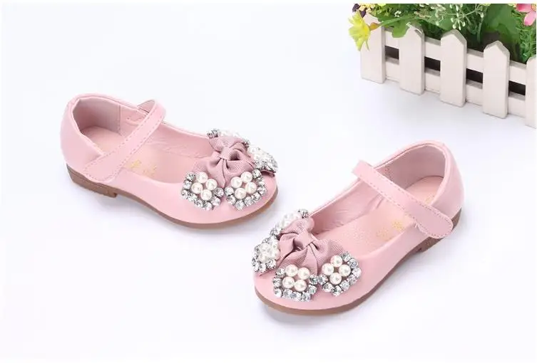 HaoChengJiaDe/Розовая обувь для девочек; милая Свадебная обувь из искусственной кожи с бантом и цветочным узором для девочек; модные детские модельные туфли для девочек; обувь принцессы для детей