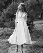 1905's Vintage Ivory Half Sleeve Wedding Dress Summer Bridal Dresses Tea Length Wedding Gowns 2020 V-neck Vestidos de Noiva v neck half sleeve tea length dress