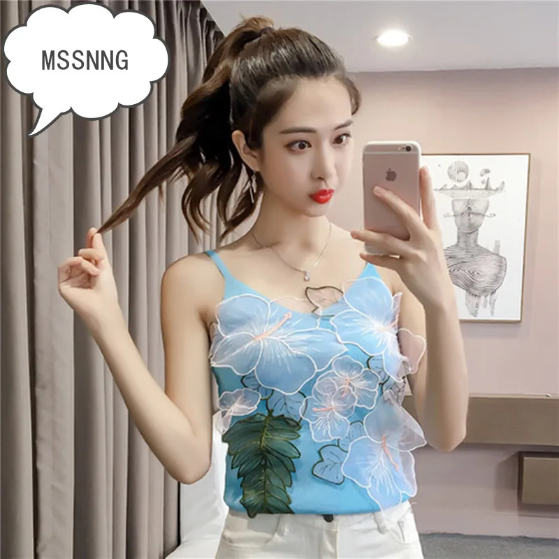 MSSNNG Real Shot 2019 Весенняя мода Wild Snd летняя Цветочная вышивка сетка сшивка на