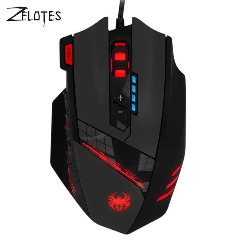 Zelotes C-12 программируемый 4000 dpi светодиодный свет оптическая USB игровая мышь геймер Sem Fio мыши для ноутбука ПК компьютера офиса