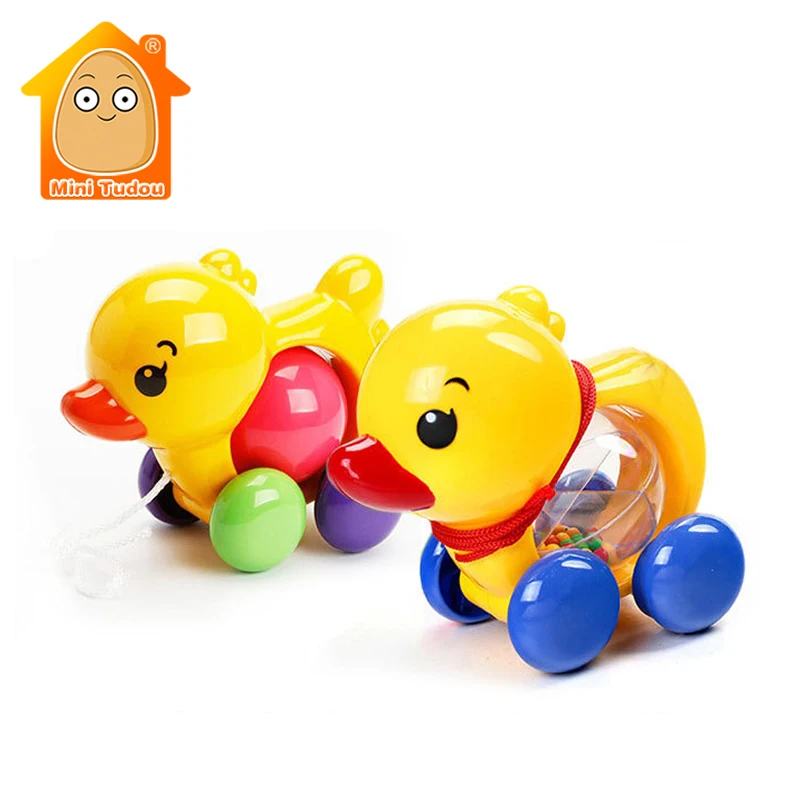 Baby Rattles Pull Rope Duck Animals Hand Jingle Shaking Bell Car