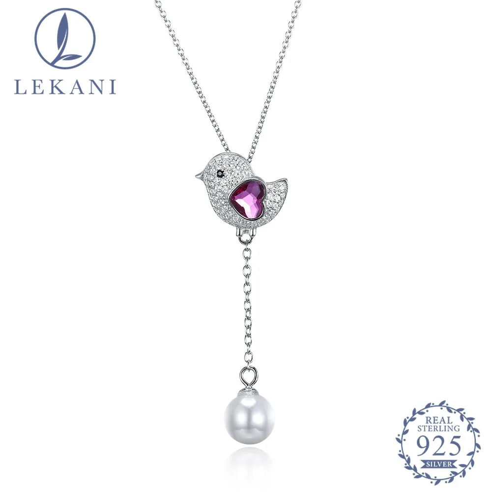 

LEKANI Crystal From Swarovski 925 Sterling Silver Necklace Fashion Lovely Bird Pendant Necklace Pure Love Fine Jewelry