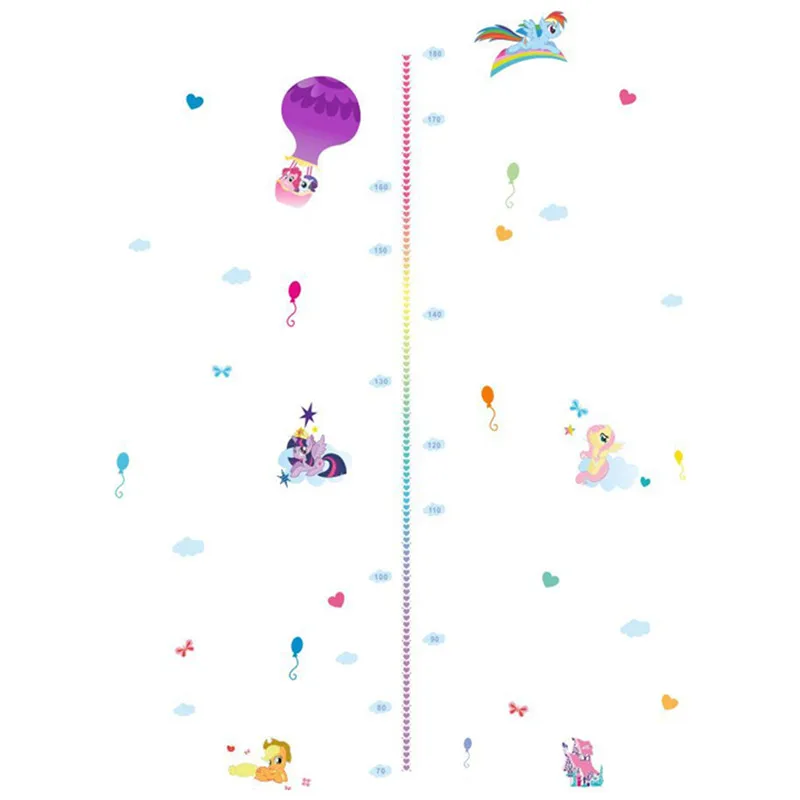 

180cm baby height measure Pony wall stickers My Little Horse anime 3d vinyl decals kids room girl growth chart wallpaper 60*30cm