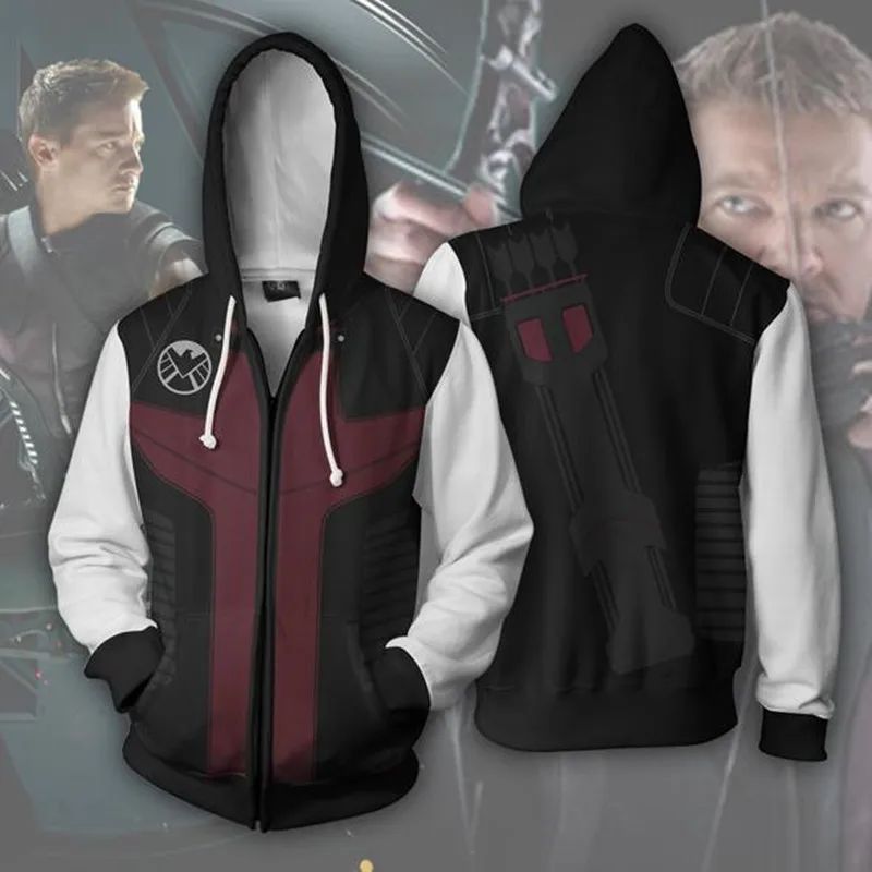 

The Avengers Hawkeye Cosplay Costume Men's Sweatshirt Hooded Uniform Streetwear Women Mens Hoodies Zipper Hoddies