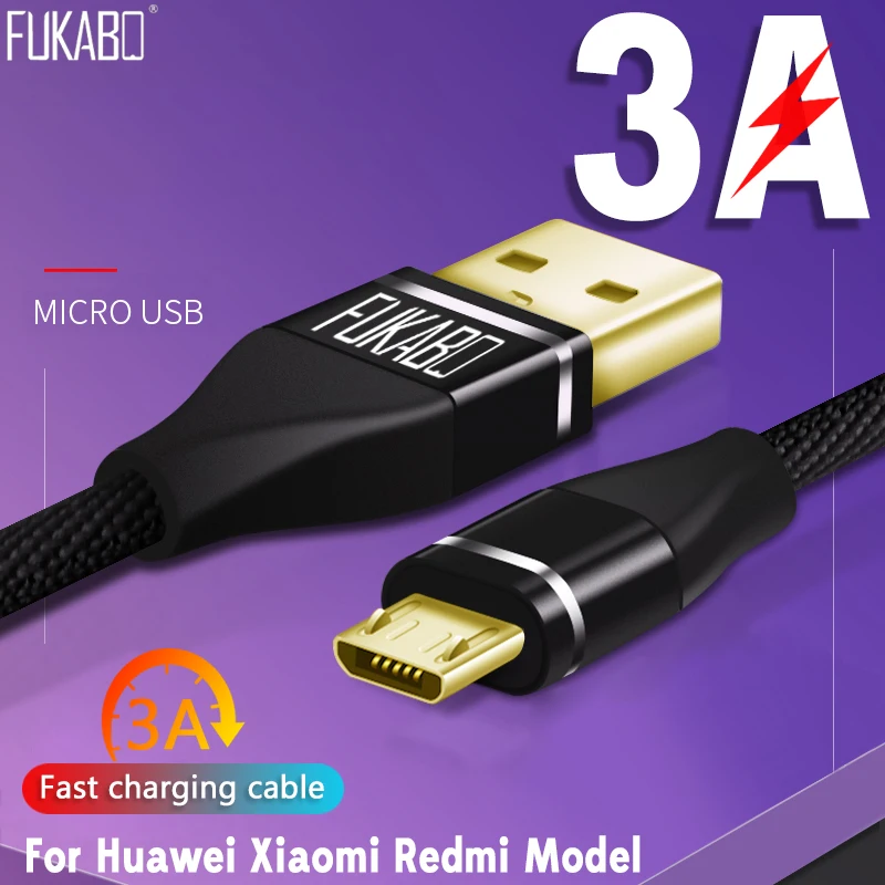 

3A Micro USB Charging Cable For Fast Charge Samsung S7 S6 Huawei Xiaom Redmi Note 5 Pro LG Android Mobile Phone Charging Cord