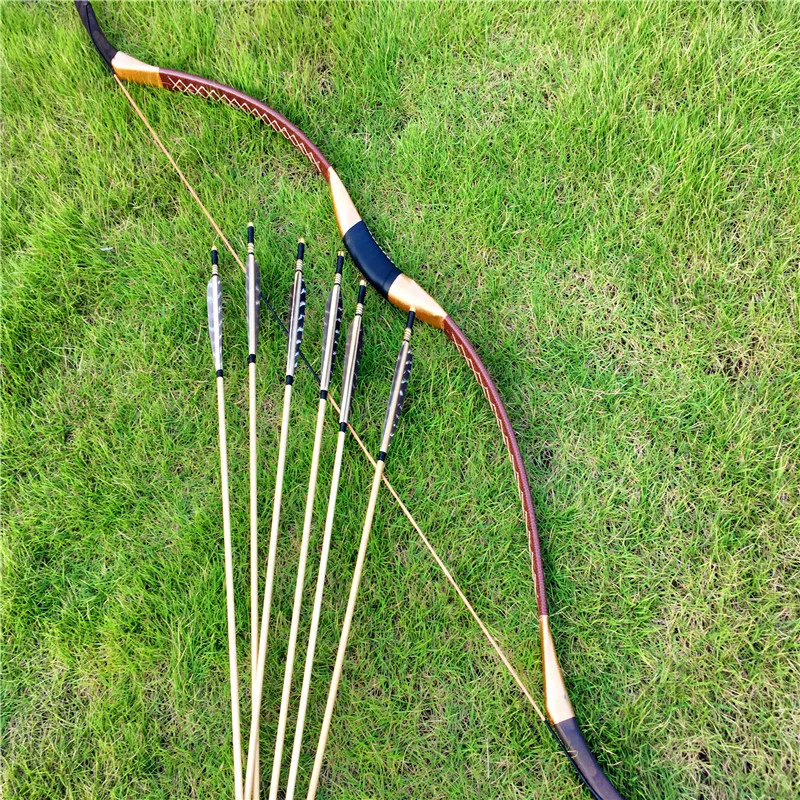 

20-60Ibs Brown leather bow longbow used hunter's needs+6 arrows