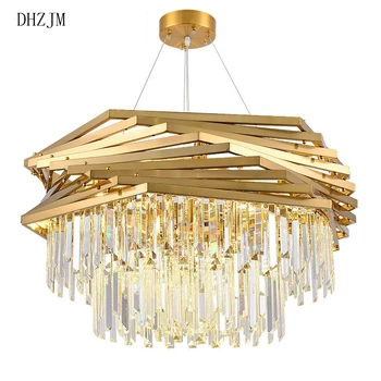 

2019 New Modern Crystal Lamp Chandelier For Living Room Luxury Gold Round Stainless Steel Chain Chandeliers Lighting