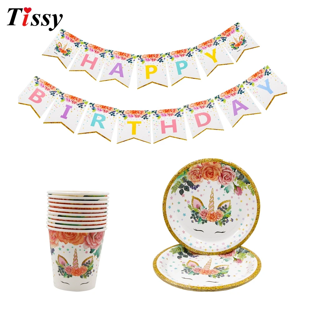 Buy Unicorn Happy Birthday Disposable Tableware Set