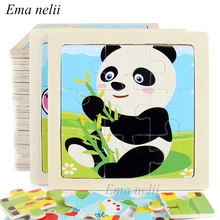 9 pedaço de pequeno quebra-cabeça de madeira bebê menino menina aprendizagem animais/veículo cartoon padrão brinquedos educativos para crianças