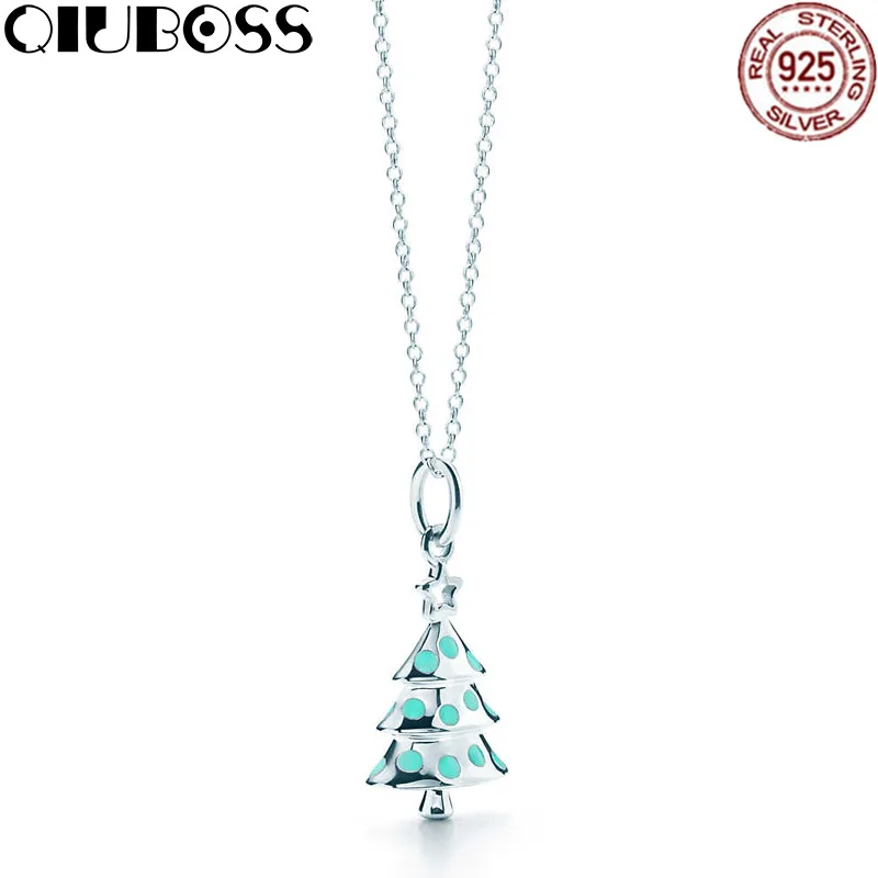 

QIUBOSS New 925 Sterling Silver Christmas Tree Pendant Christmas Gifts Valentine's Day Birthday Gifts Women Jewelry Eternal Love