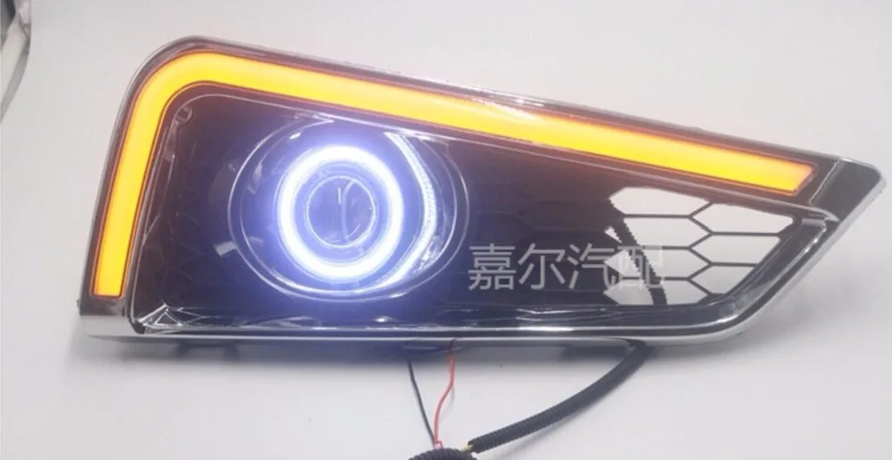 

eOsuns COB Angel eye + LED daytime running light DRL + yellow turn signal + Fog Lamp with Projector Lens for honda city 2014-16