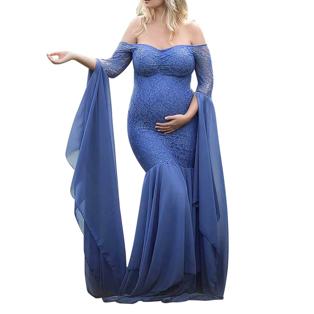 

lace maternity dresses for photo shoot Pregnant Sexy Photography Props Off Slong dress for houlders Lace Nursing Long Dress