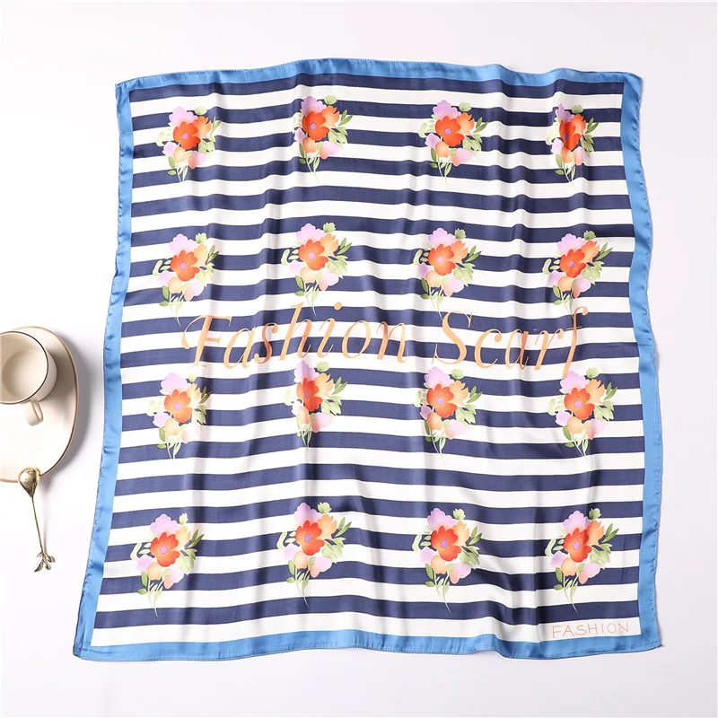 

Women's Square Silk Scarf Soft Summer Shawls and Wraps Female Print Small Office Scarf Foulard Headband Handkerchief 70*70CM