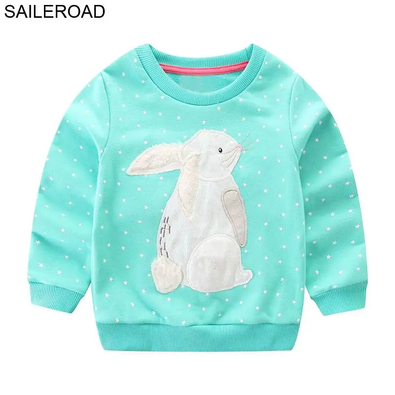 Camisolas para um Camisas de Manga Saileroad Algodão Ovelhas Bordado Crianças Hoodies Pouco Meninas Roupas Primavera Novas Longa 15 para um pouco meninas roupas primavera novas