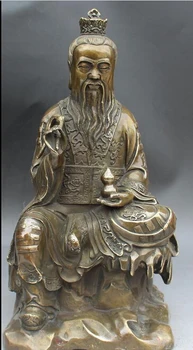 

ymy 1001++++14" Chinese Bronze Taoism Lord Lao Zi Seat Handhold Gourd Immortal Statue