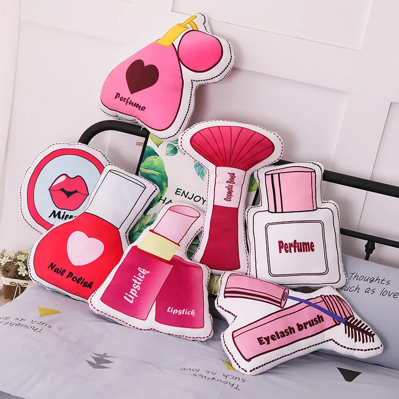 

Kawaii INS Simulation Cosmetics Series Pillow Cushion Make Up Lipstick Perfume Nail Polish Stuffed Soft Plush Toy Kids Girl Gift