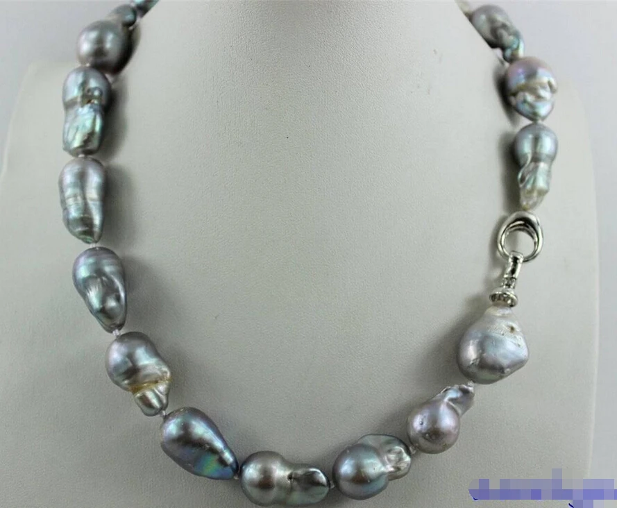 

Free shipping@@@@@ Gray Freshwater keshi pearl necklace 13x20mm-15x25mm17.5INCH alloy "handmade