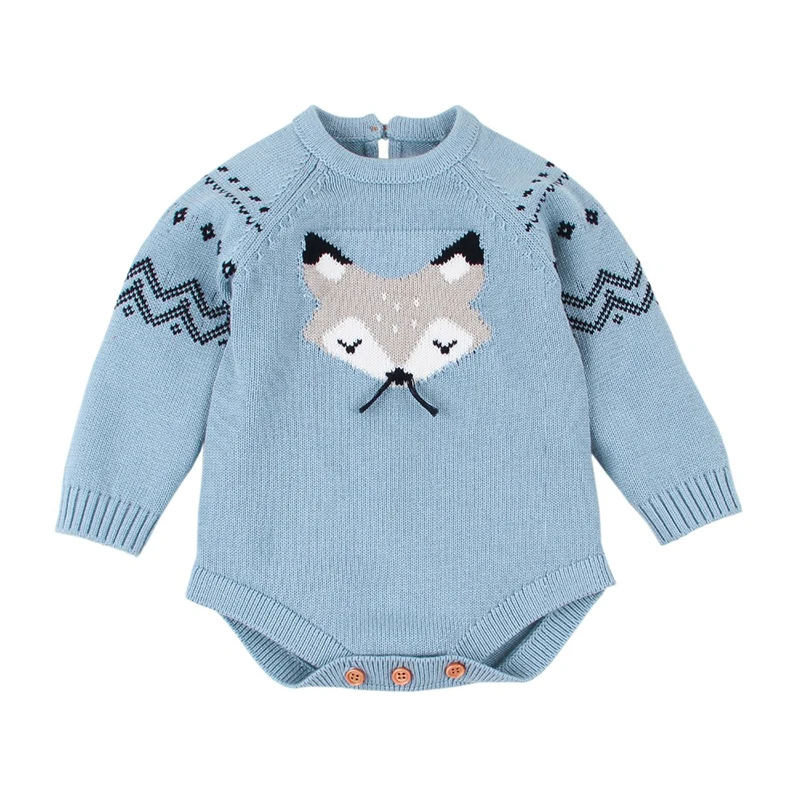 

2019 Newborn Girls Coveralls Infant Autumn Body 0-24M Jumpsuits Fox Knitted Kids Clothing Long Sleeve Toddler Infant Bodysuit