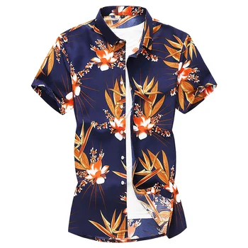 

2019 Short Sleeve Shirt Men Summer Beach Hawaiian Fashion Casual Plus Size Floral Shirts Flower Male Tops Social 5XL 6XL 7XL