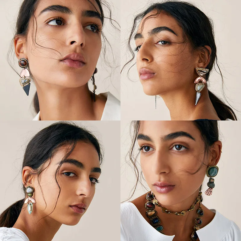 

Miwens 2019 Za Newest 32 Designs Colorful Stone Metal Stitching Drop Dangle Earrings Women Factory High Quality Jewelry Hot A789