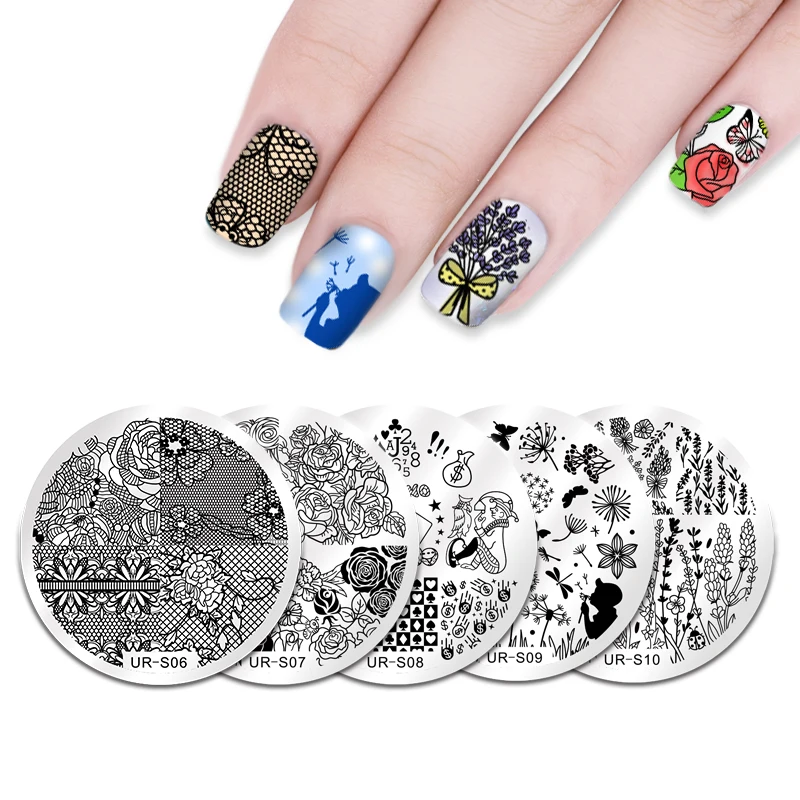 

UR SUGAR 1 Pc Summer Theme Stamping Template Flower Monkey Butterfly Maple Rainbow Kite Manicure Nail Art DIY Stamping Plate