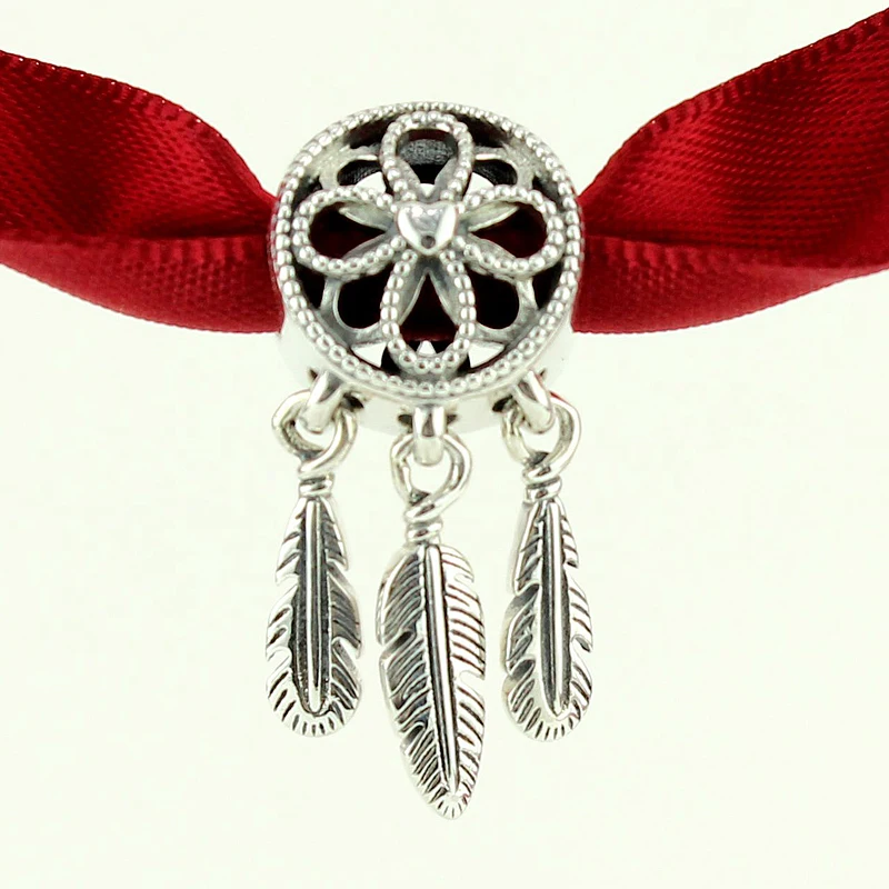 

ROCKART Real 925 Sterling Silver Spiritual Dream Catcher Dangle Charm Fits Original Bracelets Bangles DIY Beads Fine Jewelry